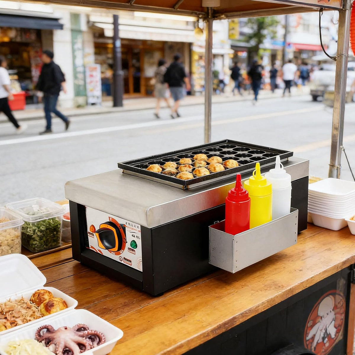 BDJSN plancha, 1,65 kW, Argenté, Appareil À Takoyaki Portable, en Acier Inoxydable avec Plaques Antiadhésives