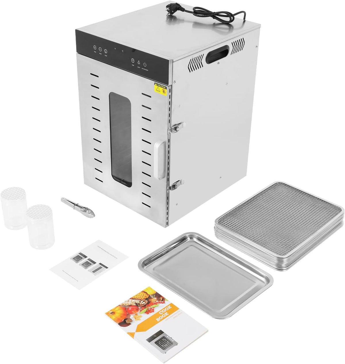 AVRONBZ déshydrateur alimentaire, 40 × 46 × 60 cm., 1350 W., environ 50 à 60 dB., acier inoxydable 304, verre trempé., argenté