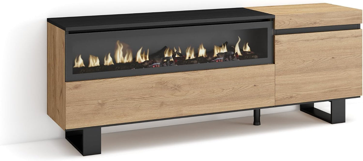 Skraut Home cheminée électrique, 102 cm de large, 21 cm de haut., 34w., 150x57x35 cm, Noir, Meuble TV, Banc Télé