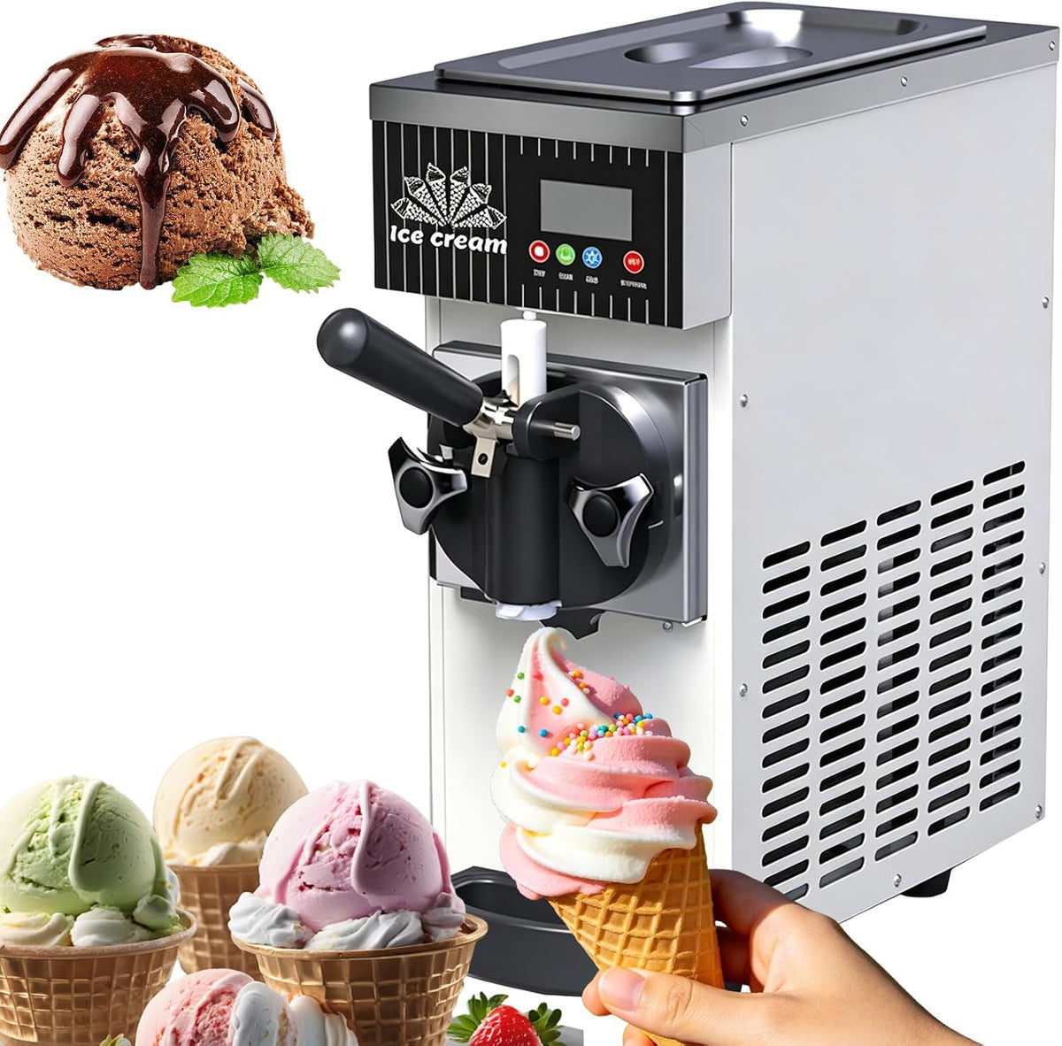 Sunseota sorbetière, 450 W, 3,5 L, Blanc, Machine à Glace Professionnelle Mono-Parfum, Machine à Glace Professionnelle