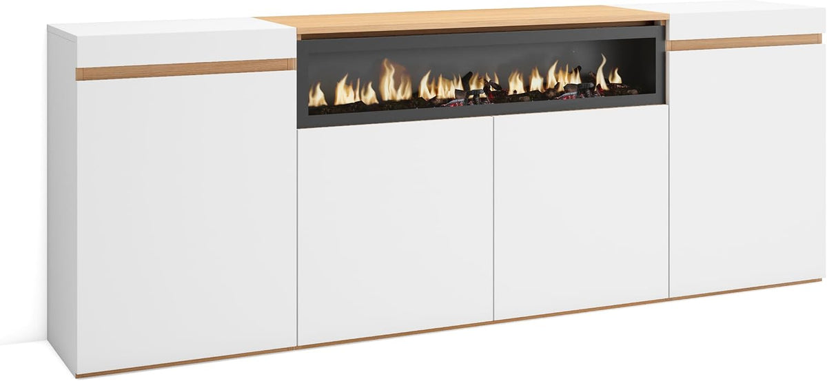 Skraut Home cheminée électrique, 102 cm de large, 21 cm de haut., 34w., 200x75x35 cm, Blanc, Buffet Salon et Cuisine