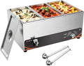 DULNICE Buffets chauffants, 1500 W, 24 L, Argenté, 3 Bacs Bain-Marie Électrique en Acier Inoxydable, Robinet de vidange