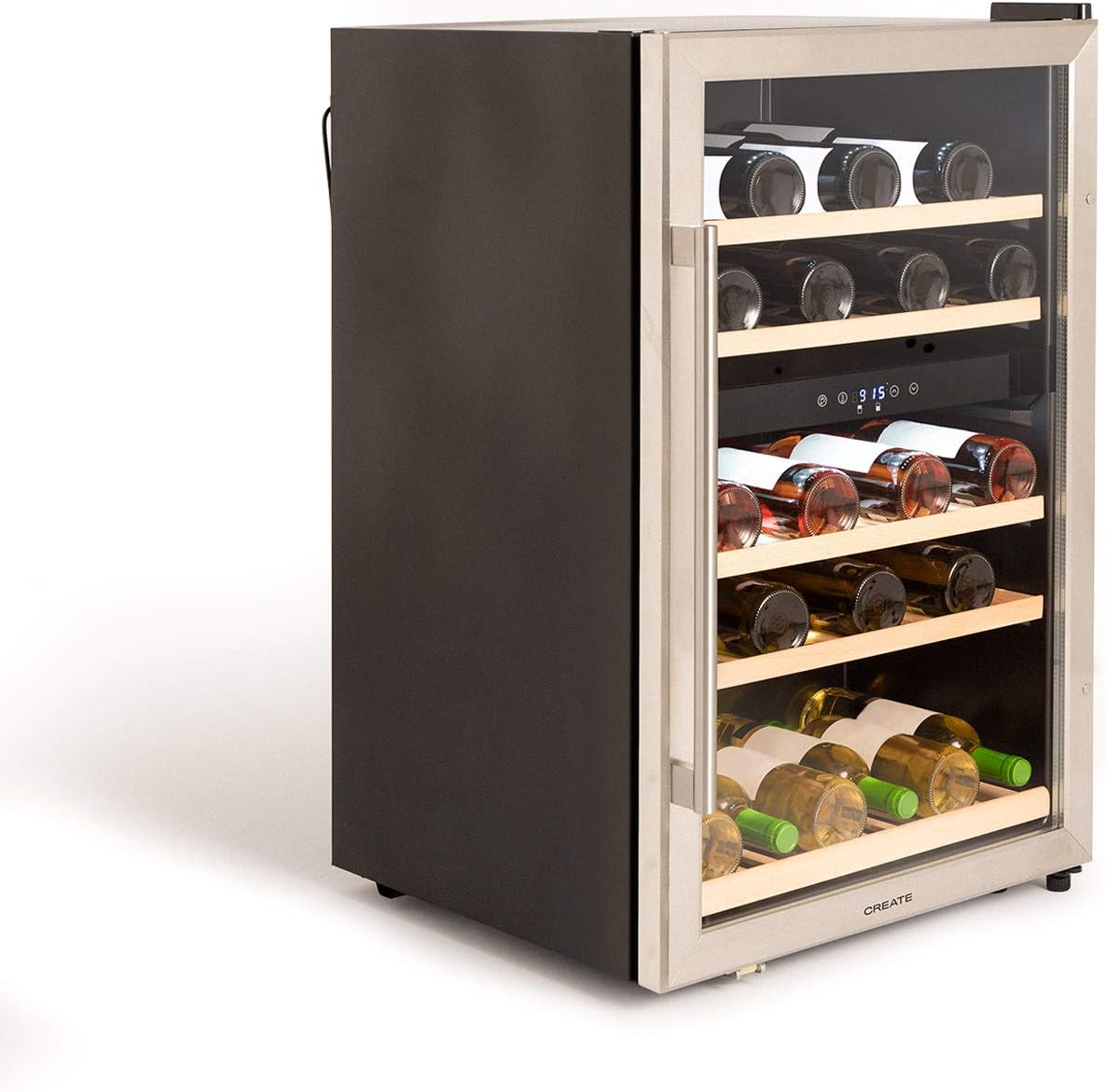 CREATE Caves à vin autoportantes, 128 L, 39 dB, 100 W, Bleu, /WINECOOLER XXL/Cave à vin réfrigérée en bois/Capacité 46 bouteilles