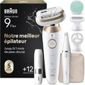 Braun épilateur électrique, Marron/Blanc, Epilateur Electrique Femme Silk Epil 9, 9-681 3D FaceSpa, Blanc et Or
