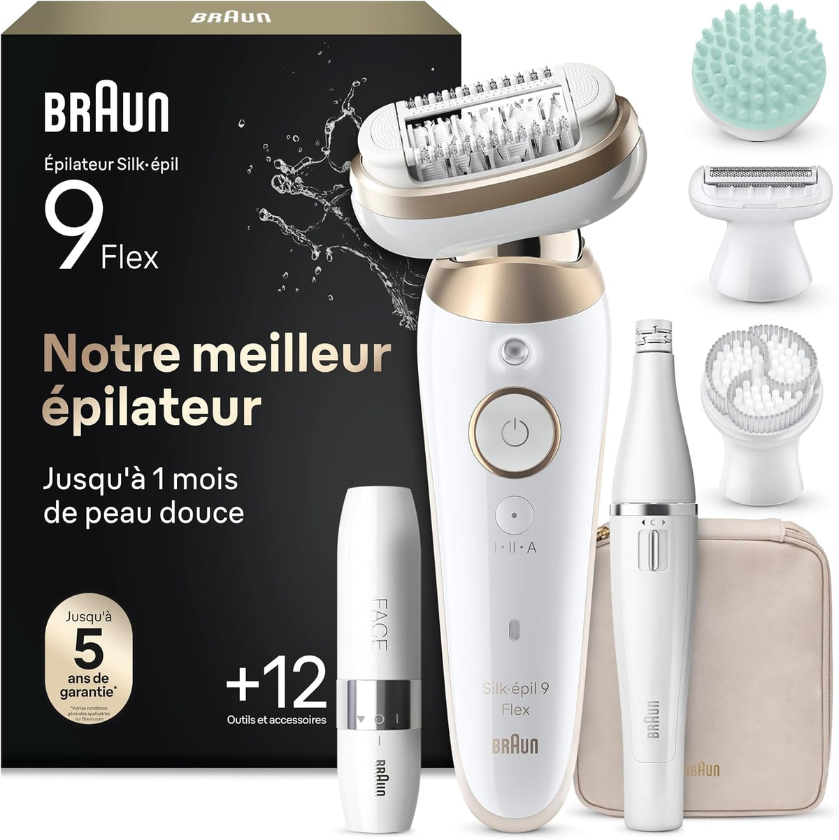 Braun épilateur électrique, Marron/Blanc, Epilateur Electrique Femme Silk Epil 9, 9-681 3D FaceSpa, Blanc et Or