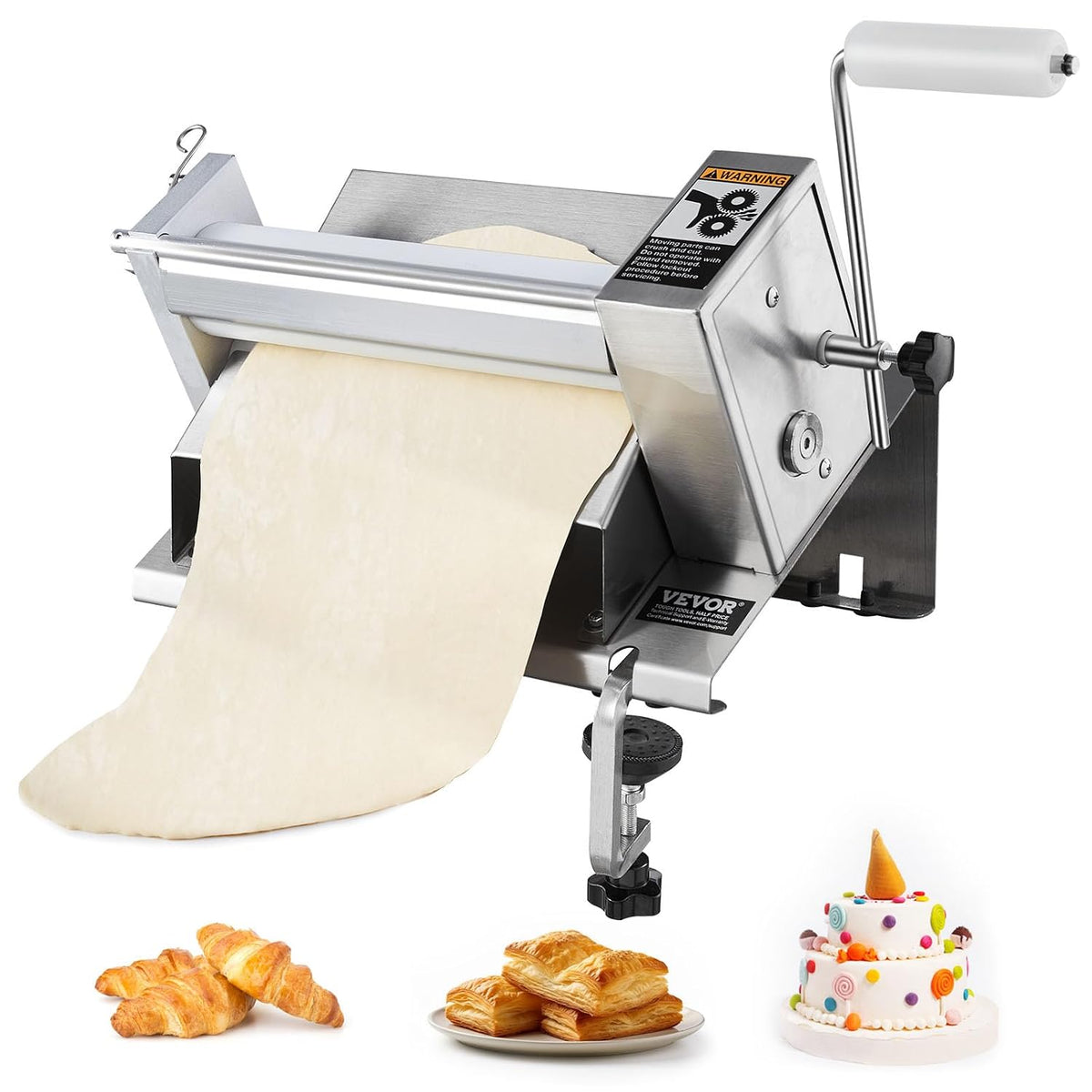 VEVOR Machines à pâtes manuelles, 12 mm, Argenté, Laminoir à Pâte Épaisseur Réglable Maximale, Machine à Pâte Manuelle et Rouleau à Fondant