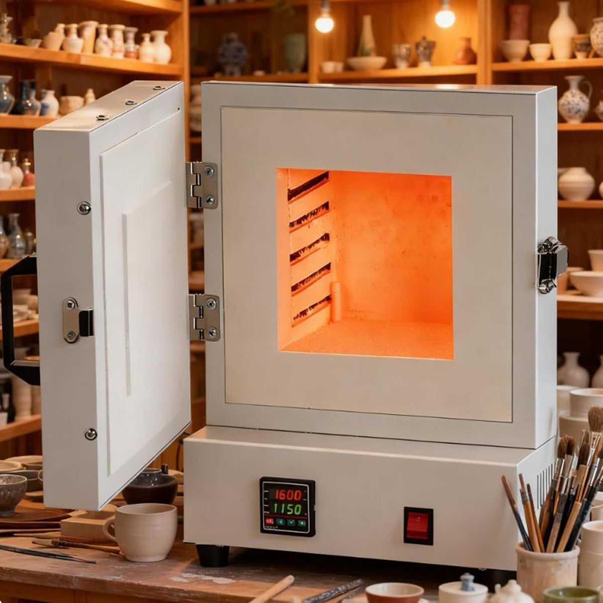 Four Mini fours, Blanc, à muffe de Laboratoire 1150C, électrique Compact avec Thermostat programmable, à Haute température Efficace énergétique