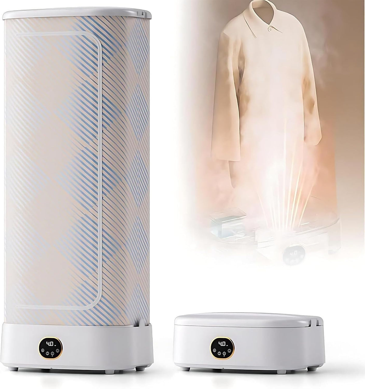 armoire JAVPTAV, Blanc, à vapeur, sèche-linge portable, machine à repasser automatique, plie et repasse les vêtements
