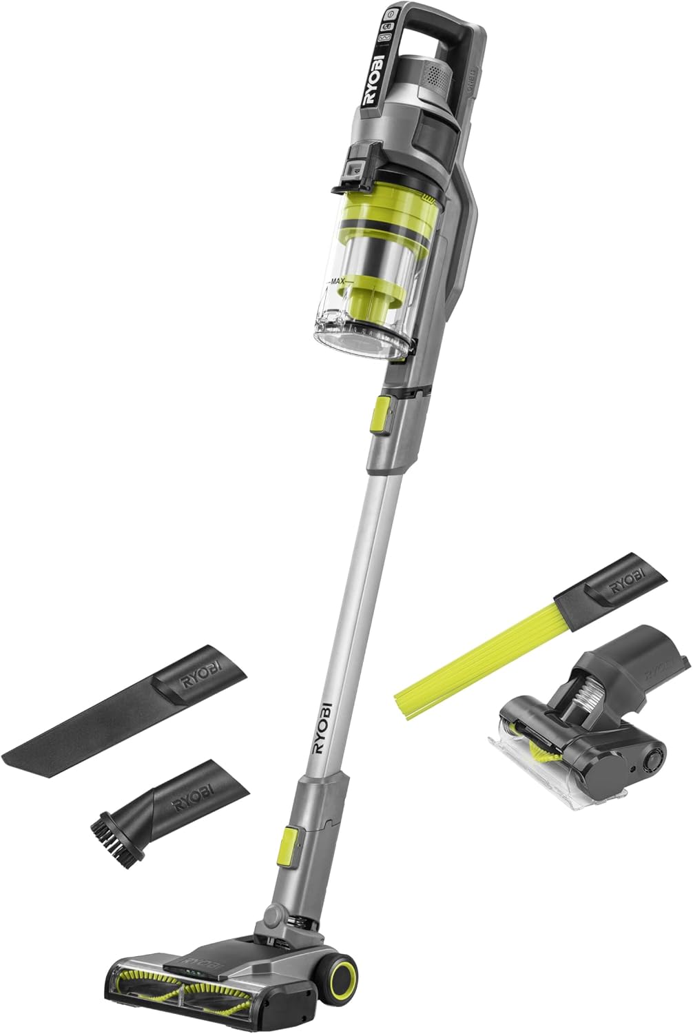 RYOBI aspirateur balai sans fil, 18 V, 820 L, 600 ML, 24 cm, Noir, 1 suceur Plat (sans Batterie)