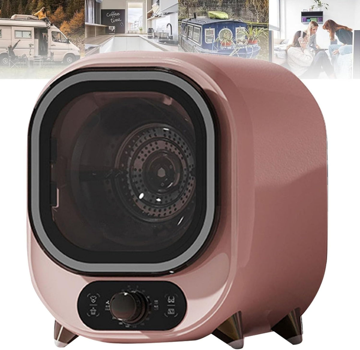 Oiyekntd Sèche-linges à condensation, 0,8 kg, Argenté/Rose, Sèche-Linge Portable Compact, à Condensation, Tambour en Acier Inoxydable