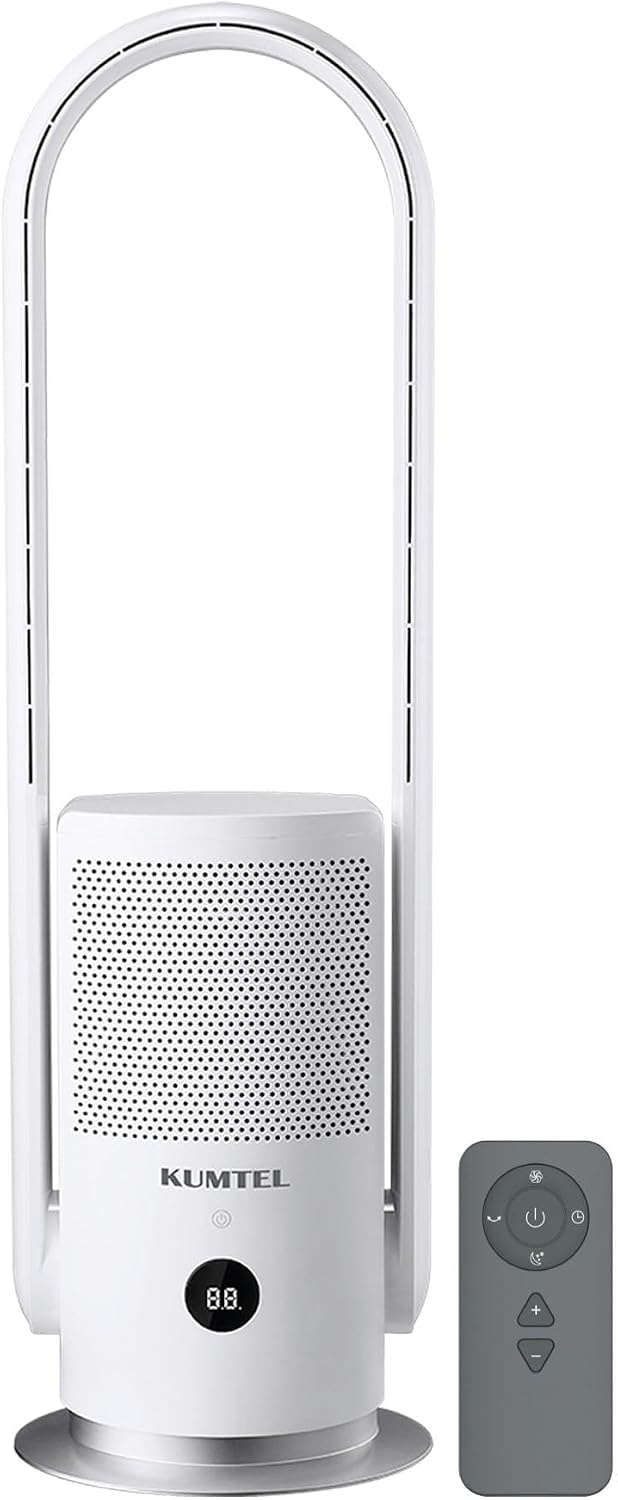 Opviq purificateur d'air, 23,5 x 23,5 x 80 cm., 100 % ABS., Blanc, Kumtel sans lame et ventilateur 2 en 1