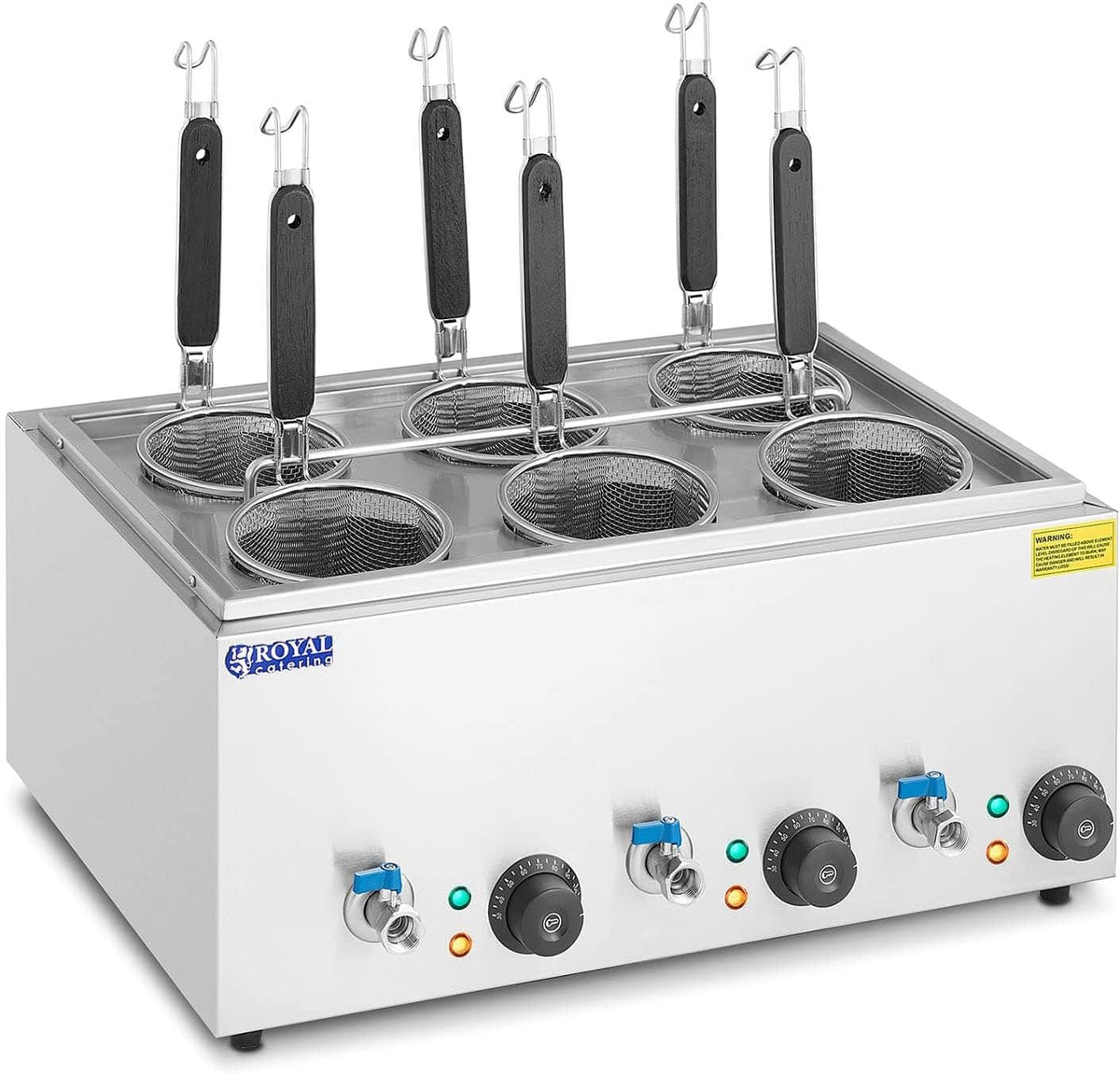 Royal Catering Cuiseurs à pâtes, 000 W, Noir, RC-PM006 Cuiseur à Pâtes (6 Paniers, Puissance : 3, Plage de Température : 30 - 110 °C)