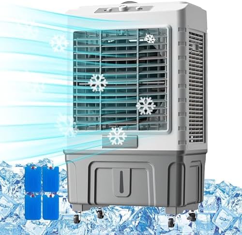QYMYOZ rafraîchisseur d'air, 90 m, Blanc, Ventilateur par évaporation, humidificateur Industriel, rafraîchit des pièces jusqu'à ²