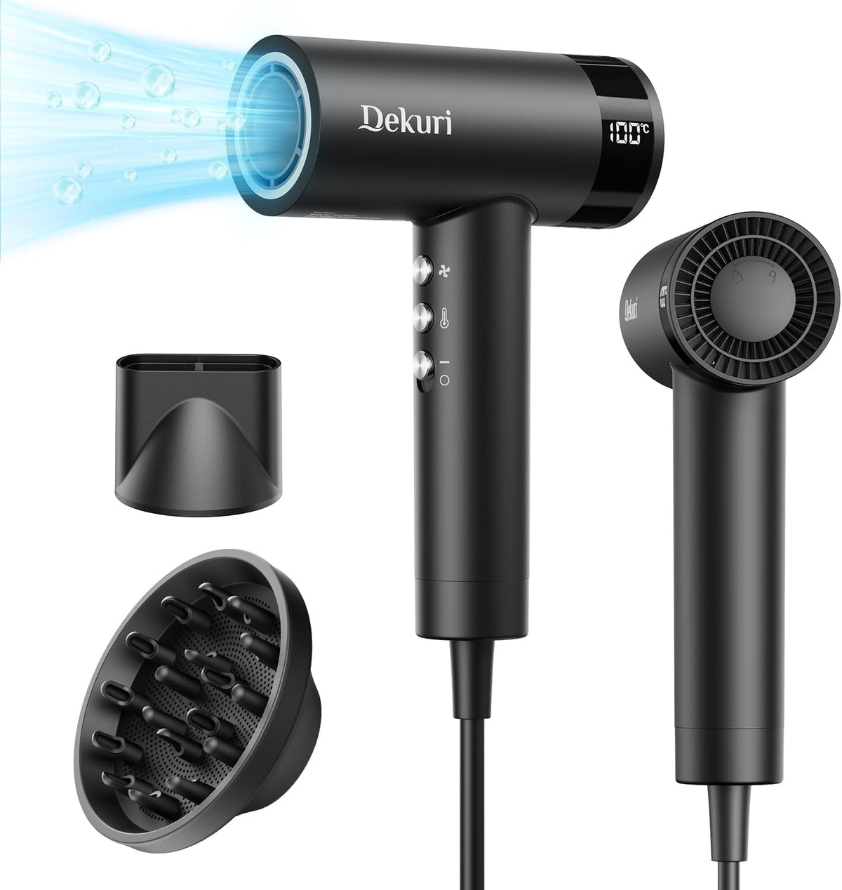 Dekuri Sèche-cheveux, 000 tr/min, Noir, Sèche Cheveux 110, 200 Millions d'Ions, Sèche Cheveux Ionique Léger et Silencieux