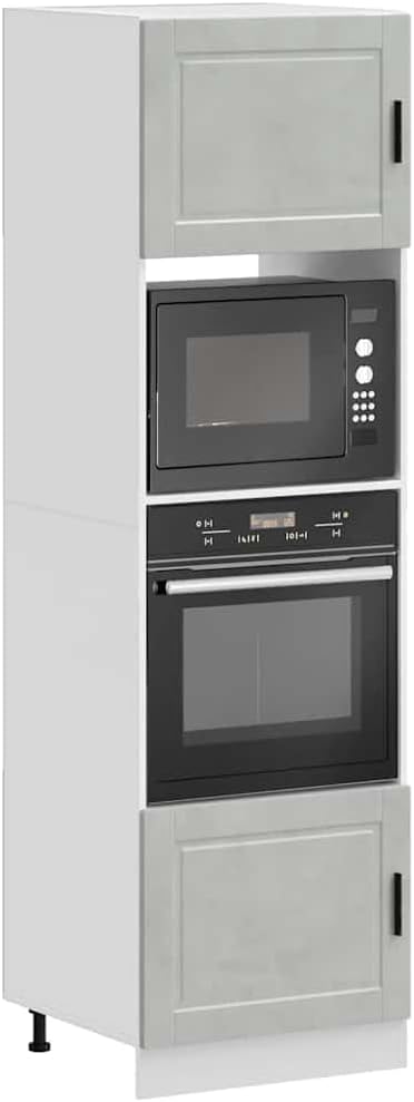 Ordellia armoire, 60 x 57 x 207 cm, bois, gris béton., espace de rangement pour micro-ondes, d'appoint pour salle à manger