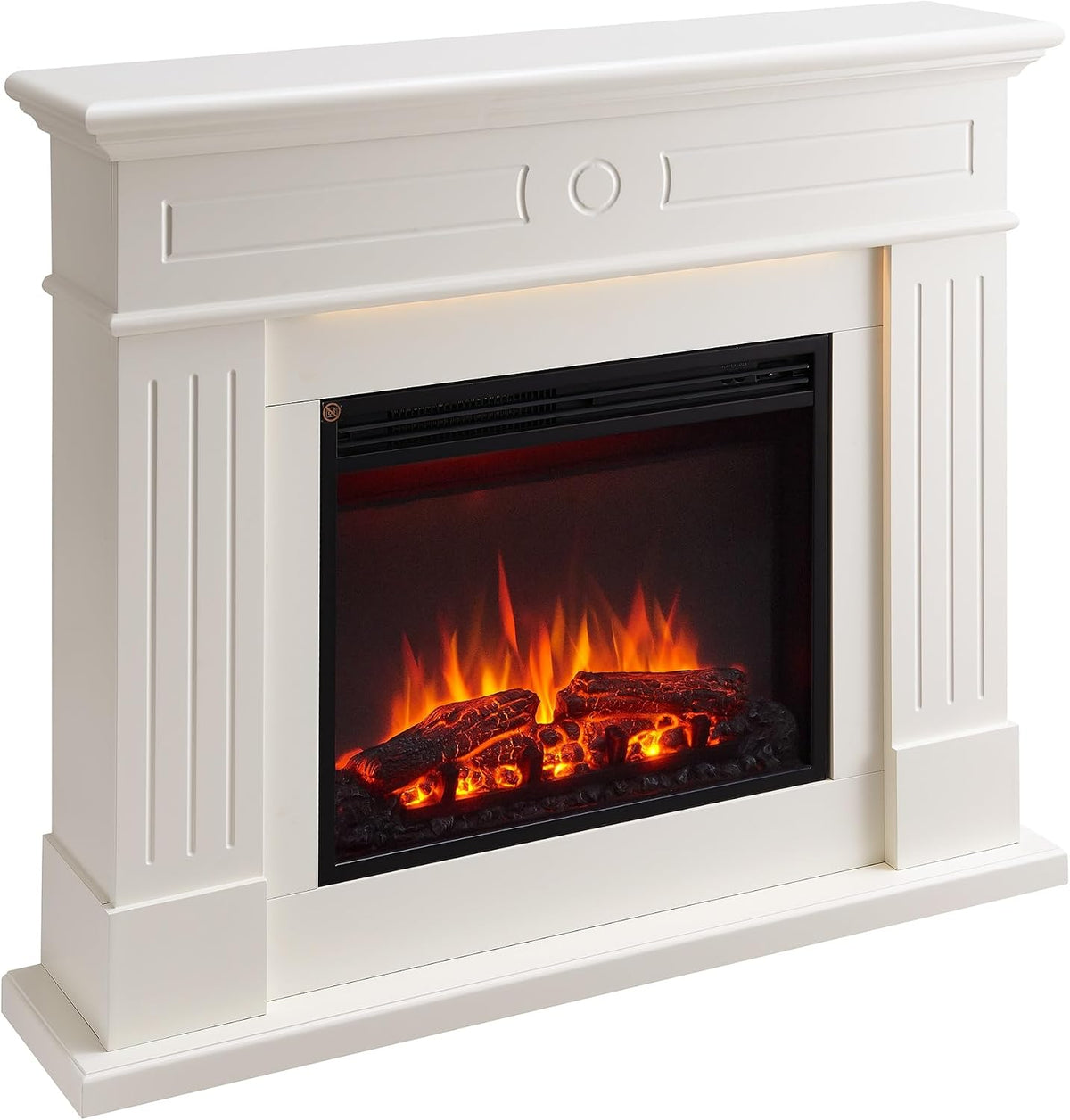 BALDERIA cheminée électrique, 2000 W, Blanc, Leandros - avec Chauffage 1000/, Effet de Flammes 3D, éclairage LED
