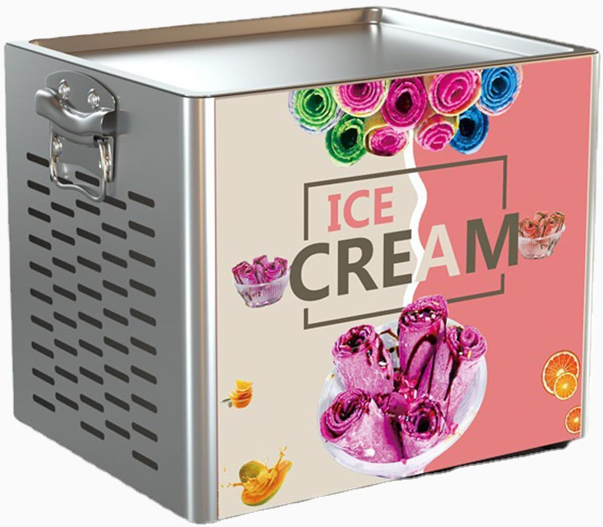 DongDongQiang sorbetière, 330 W, Acier inoxydable, Argenté, Professionnelle à Glace Roulée avec 2 Raclettes