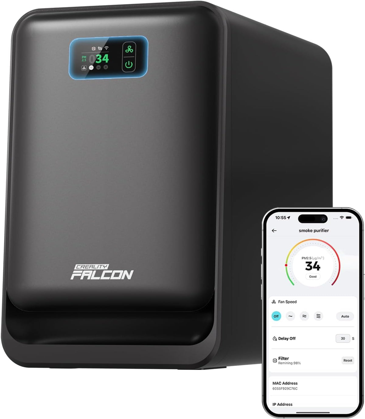Creality purificateur d'air, 250 m, Blanc, Falcon AP1 Nettoyeur de fumée pour Falcon A1/Falcon A1 Pro, puissance d'aspiration ³/h