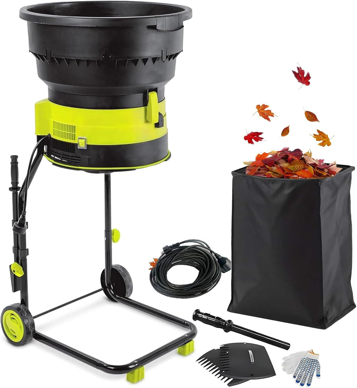 Fablestoryem broyeur, 2500 W, 8000 Tr/Min, 10M, Noir, de Feuilles Électrique avec Roues, Jardin Sans Lame