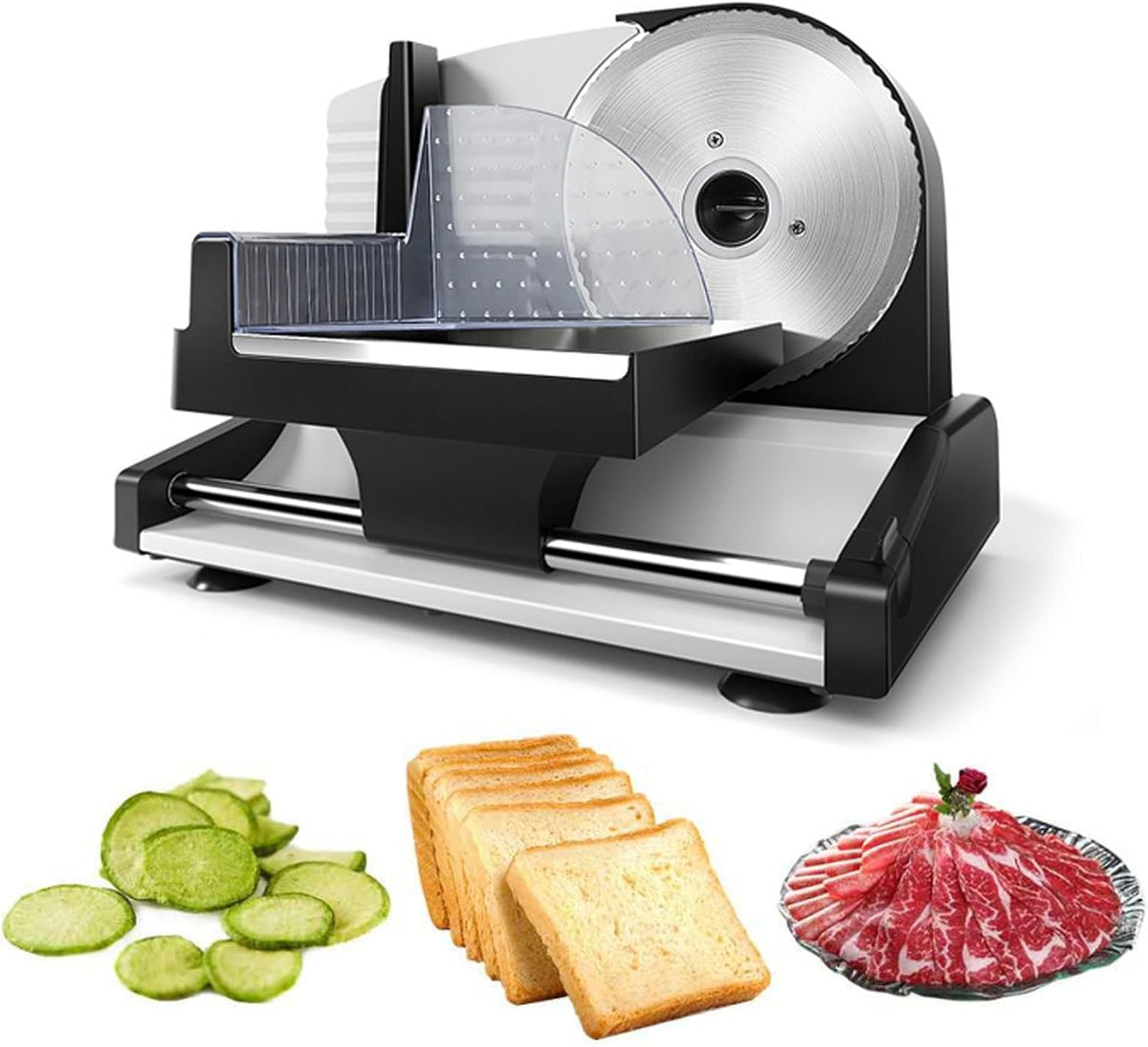 Aredwhiterui trancheuse électrique, 200 W, Argenté, Puissante Pour Usage Domestique, Trancheuse À Fromage/Pain/Légumes