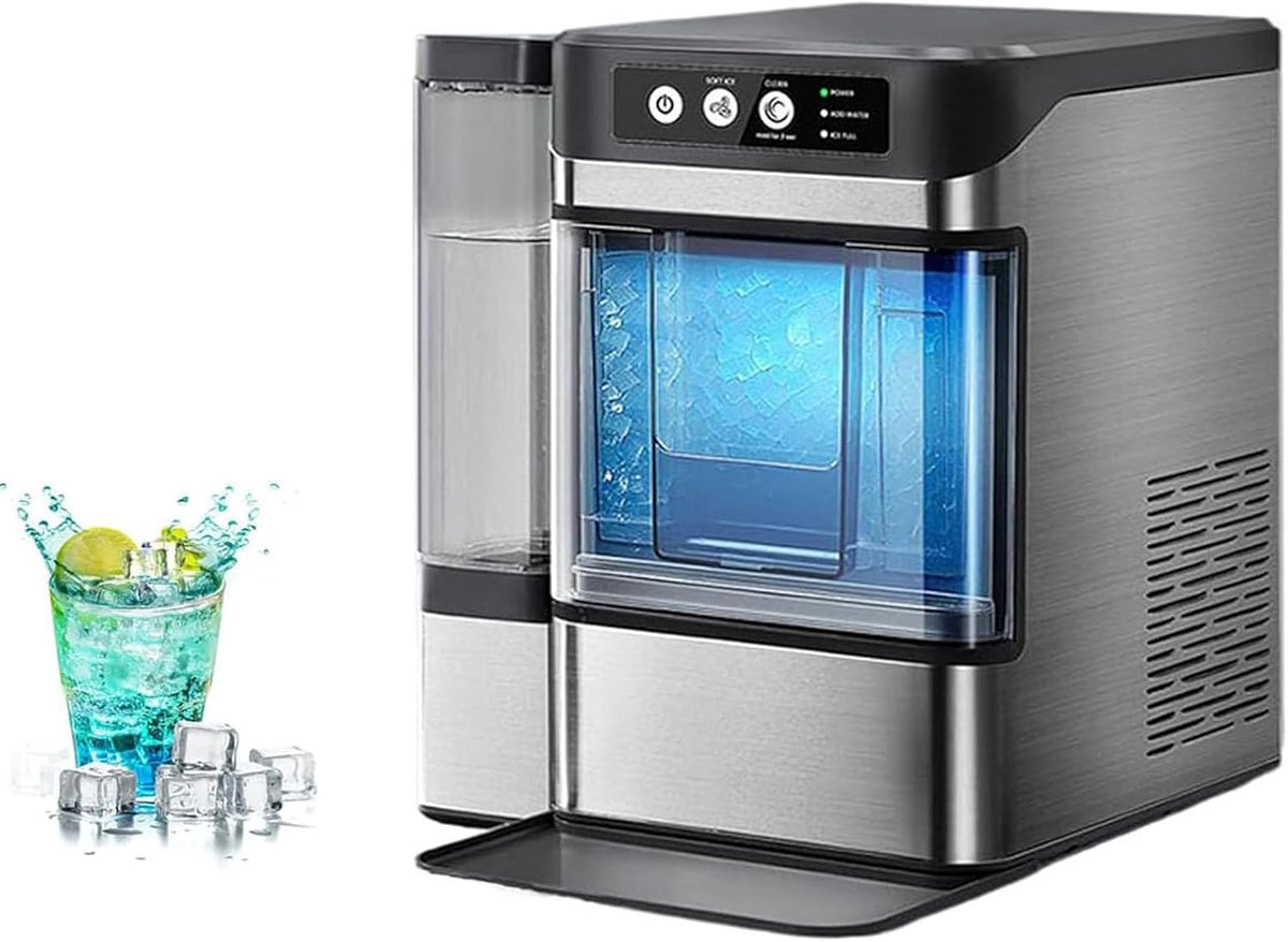 Machine machine à glaçons, 17 kg, Argenté, à glaçons de comptoir, portable, en acier inoxydable, réservoir d'eau latéral