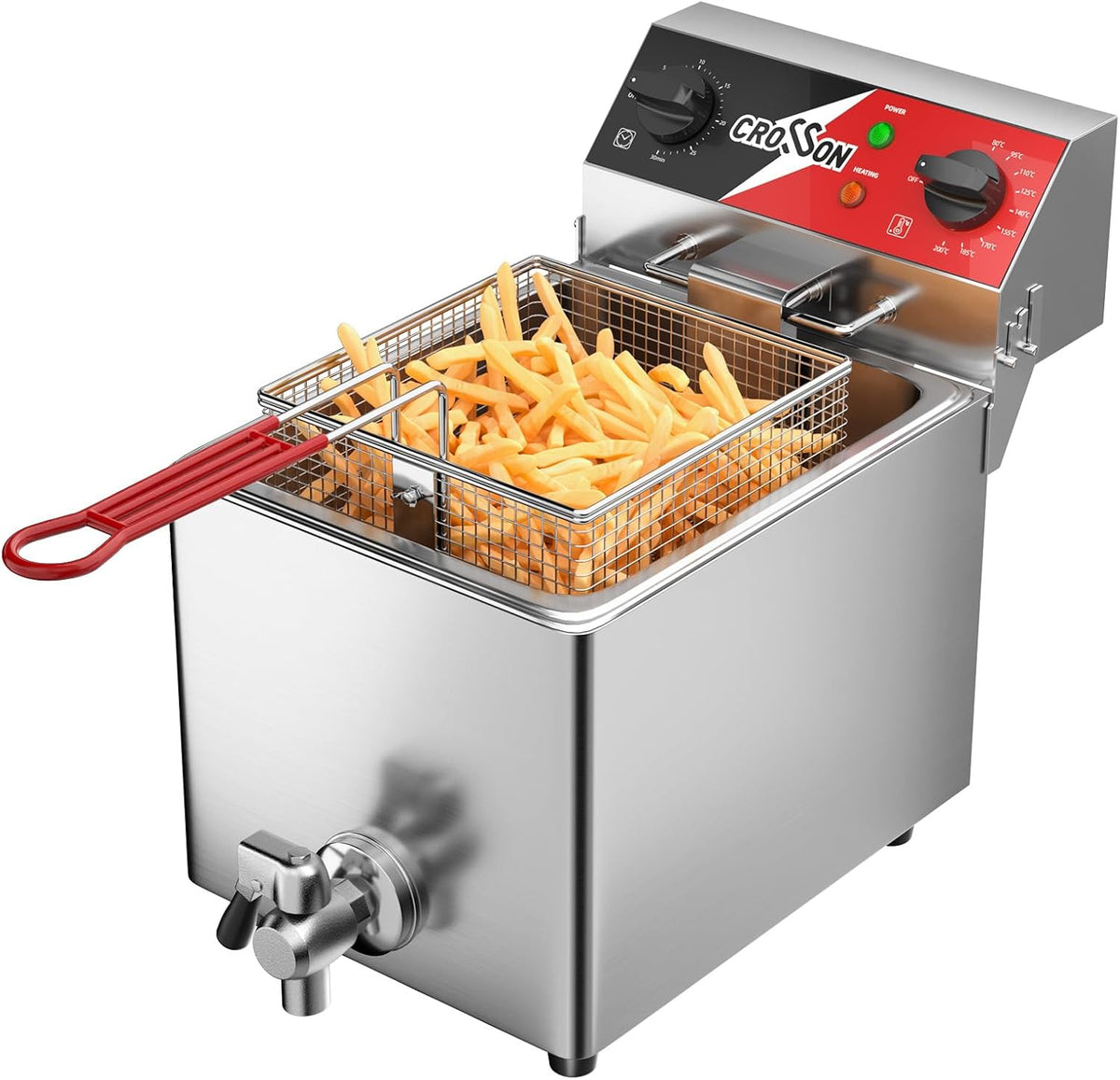 crosson Friteuses, 6 L, Noir, Friteuse électrique avec vidange d'huile, minuterie de 30 minutes, réservoir d'huile de formage par étirement