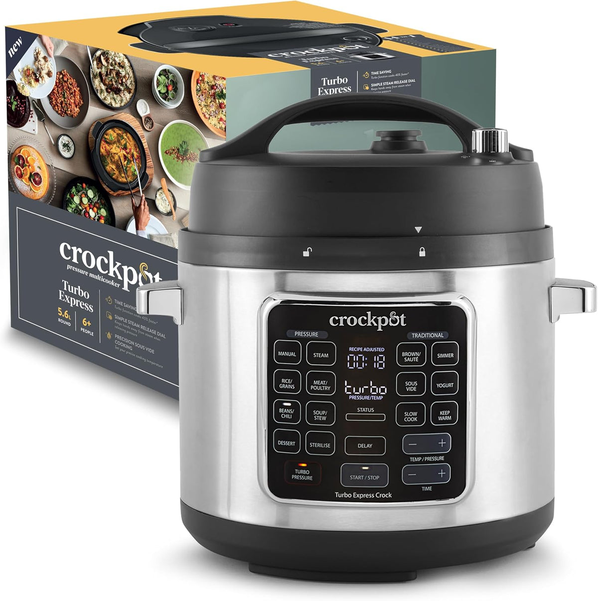 CROCK-POT Autocuiseurs, 5,6 L, Noir, Crockpot Turbo Express multicuiseur sous pression, (6+ personnes), 14 options de cuisson en 1