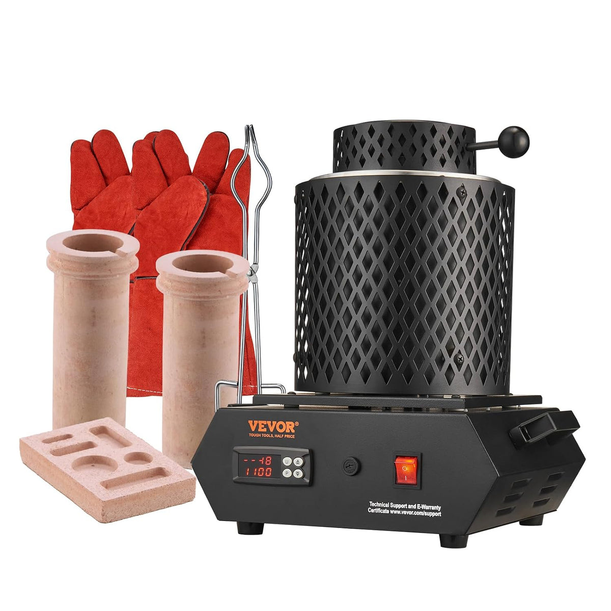 VEVOR Machine à fondre, 1350 W, 1 kg, 3 kg, Argenté, Four de Fusion Électrique, Four de Fusion d'Or, Température Max. 1150 ℃