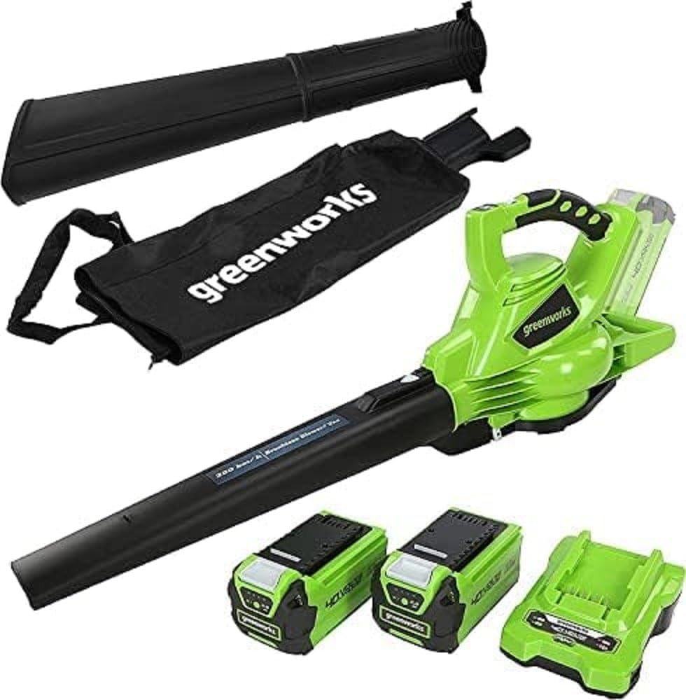 Greenworks Souffleurs de feuilles, 40 V, 33 cm, 2 Ah, Noir, Aspirateur Souffleur sans Fil de Feuilles à Batterie GD40BV