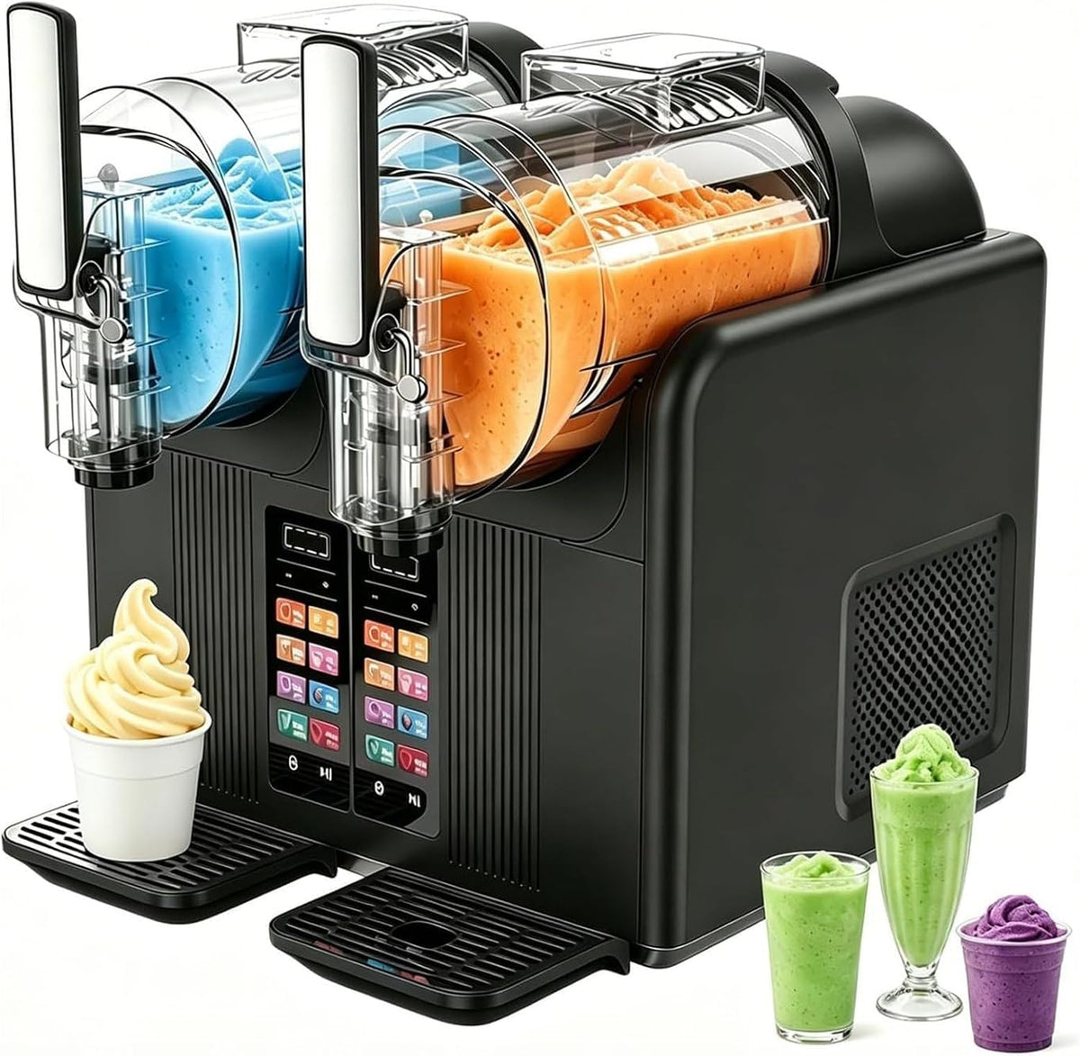 CYMYYDS sorbetière, 398 x 380 x 420 mm, 2 L x 2 (4 000 ml), 430 W, Noir, Machine à Granita à 2 Réservoirs
