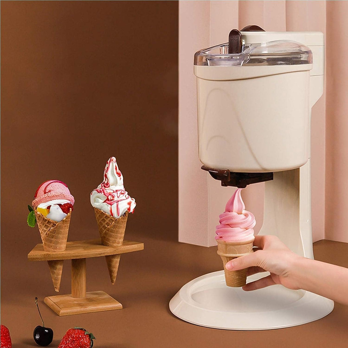 sorbetière, 42,5 x 27 x 27 cm, 1000 ml, 20 W, 110 V-220 V/50-60 Hz, Marron, Italienne pour Milk-Shakes et Boissons Classiques
