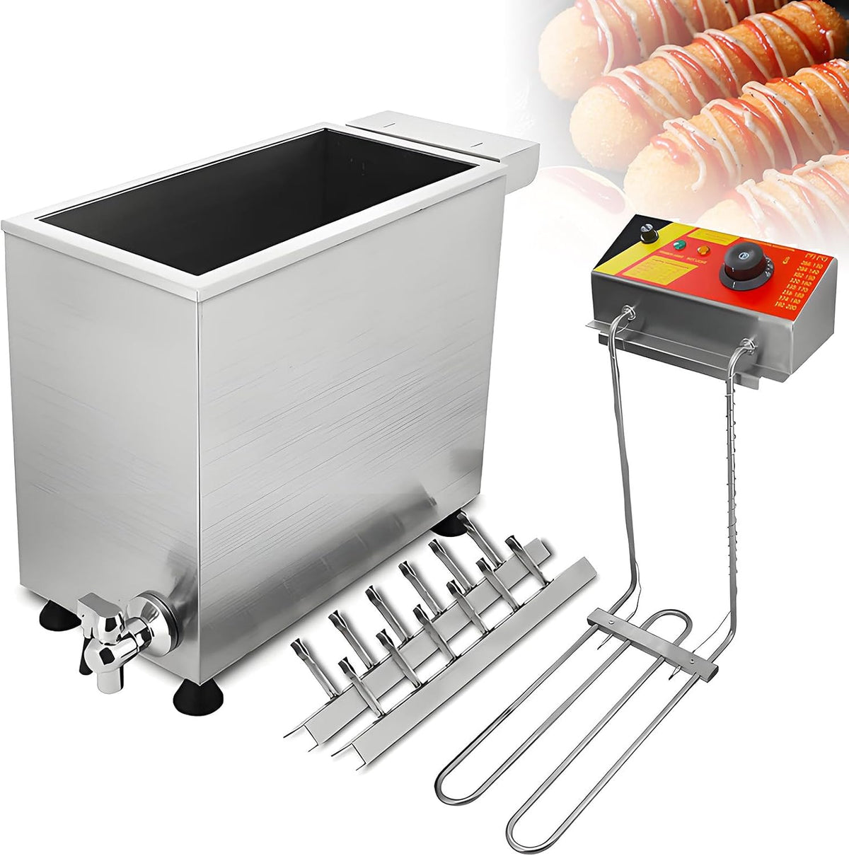 SHENGSHIYU Appareils à hot dog, 630 × 252 × 545 mm, 25 L, 3 kW, 25 L, Acier inoxydable, Noir, Machine à Frire Les Corn Dogs