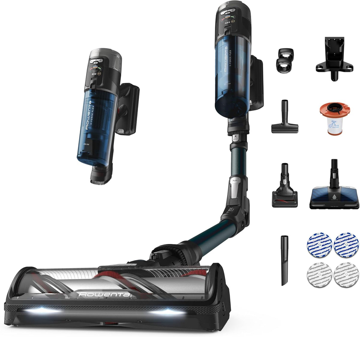 Rowenta aspirateur balai sans fil, 380 W, Bleu, Aspirateur balai laveur sans fil X-Force Flex 13.60 Animaux RH9AD1WO