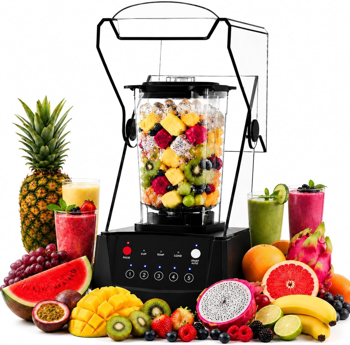 SHUMIAO blender, 2200 W, 2 L, Noir, Commercial pour Fruits, Capot Insonorisant, Préparez plusieurs recettes