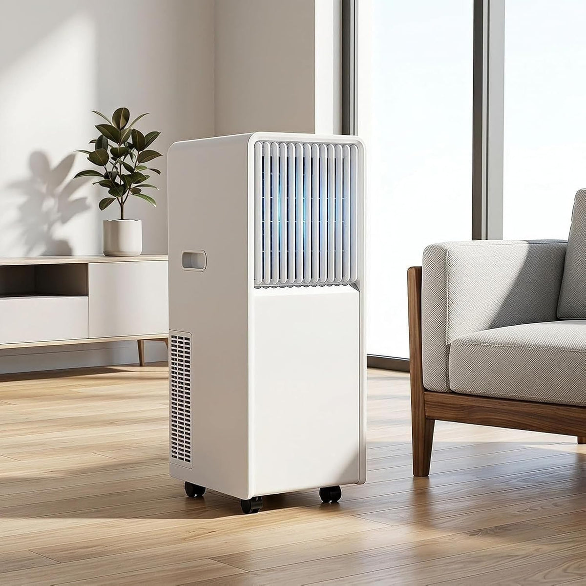 climatiseur portable WOMGKDA, 12000 BTU, Blanc, Climatiseur Mobile Réfrigération avec Télécommande, Minuterie 24H