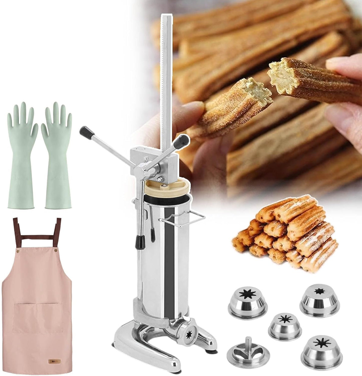 Machine Machines à donuts, Noir, à donuts avec remplissage de churro, comprend 4 paires de gants, 5 moules et tablier