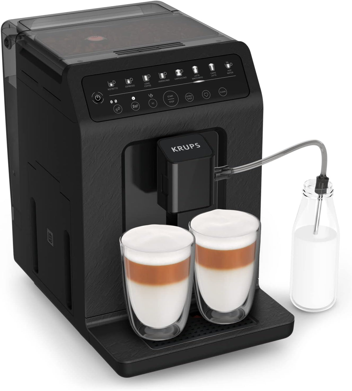 KRUPS machine à café, Noir/Argenté, grains automatique, 2 boissons simultanées, 8 boissons préréglées, Entretien facile