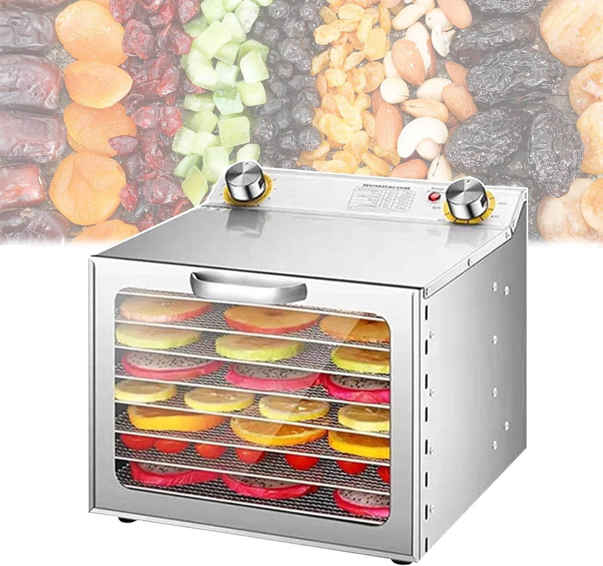 Déshydrateur déshydrateur alimentaire, 1000 W, acier inoxydable 304 + verre trempé, Argenté