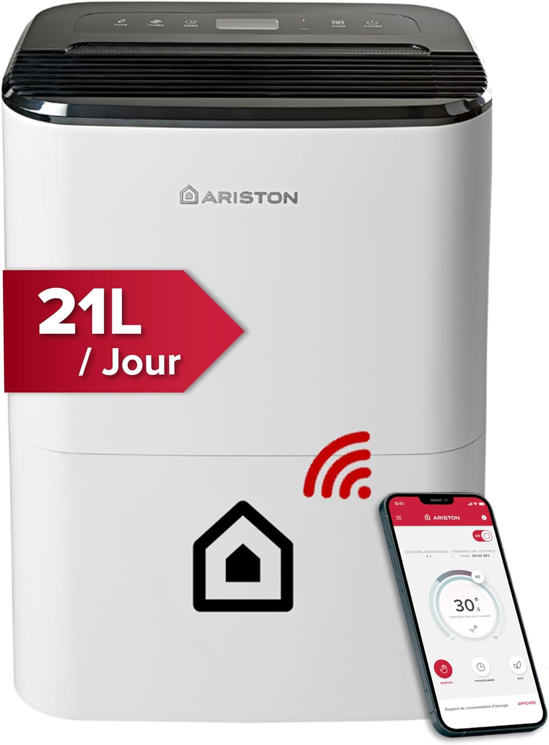 Ariston déshumidificateur, 21 L, 52 m, Blanc, Silencieux, des pièces allant jusqu'à ²