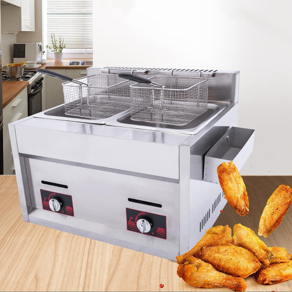 ERSINIAN Woks électriques, 6 L, 12 L, 6 L, 12 L, acier inoxydable, Argenté, Friteuse à gaz GPL Commerciale en Acier Inoxydable