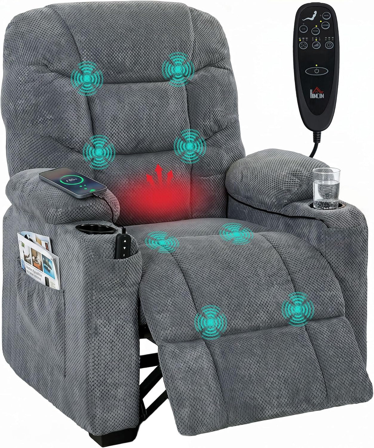 HOMCOM Fauteuils inclinables, Gris, Fauteuil massant électrique avec Vibration