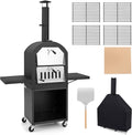 GOPLUS four à pizza, 116 x 44 x 170 cm (L x l x H), 30,5CM, 116x44x170CM, Noir, Extérieur, Chauffe à 350℃ en 5-10Min & Cuisson 2Min