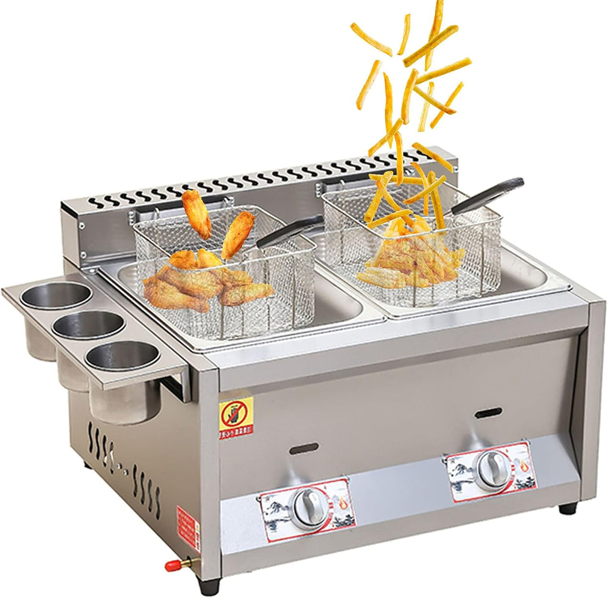 Friteuse Friteuses, Argenté, en acier inoxydable GPL avec panier amovible, contrôle de la température, autonome