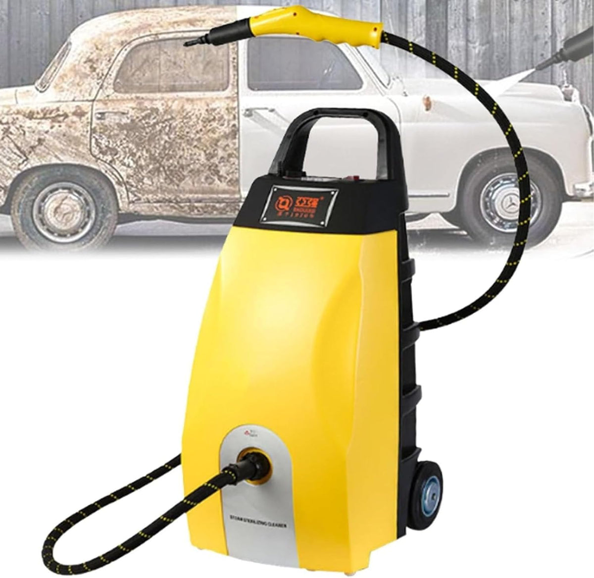 Cashwise nettoyeur vapeur, 75 × 30 × 35 cm, 3000 W, 220 V, 3,5 L, Jaune, Haute température Multi-usages, Chauffe Rapide