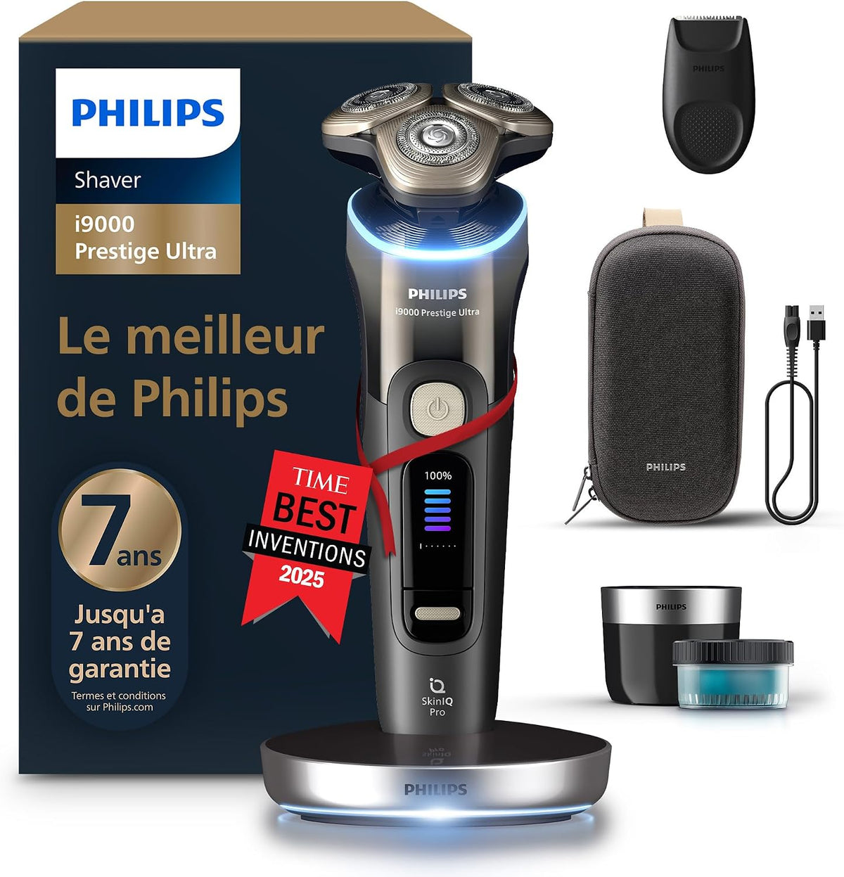 PHILIPS épilateur à lumière pulsée, Noir, Rasoir i9000 Prestige Ultra, rasoir électrique 100% étanche, technologie Skin IQ Pro